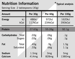 Pure NZ Casein Protein Powder Nutrition Information