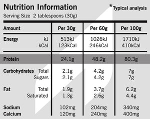 Pure NZ Primal Whey Protein Powder Nutrition Information