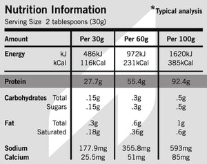 Pure NZ Whey Protein Isolate Powder Ion Exchange Nutrition Information